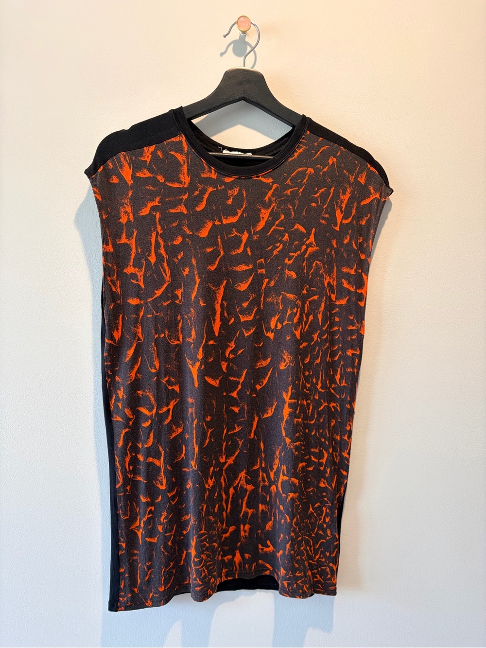 Helmut Lang Black Mini Dress with Orange Abstract Print